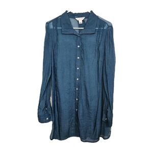 CJ Banks Womens Large Sheer Blouse Shirt Top Long Sleeve Tunic Sparkle Button